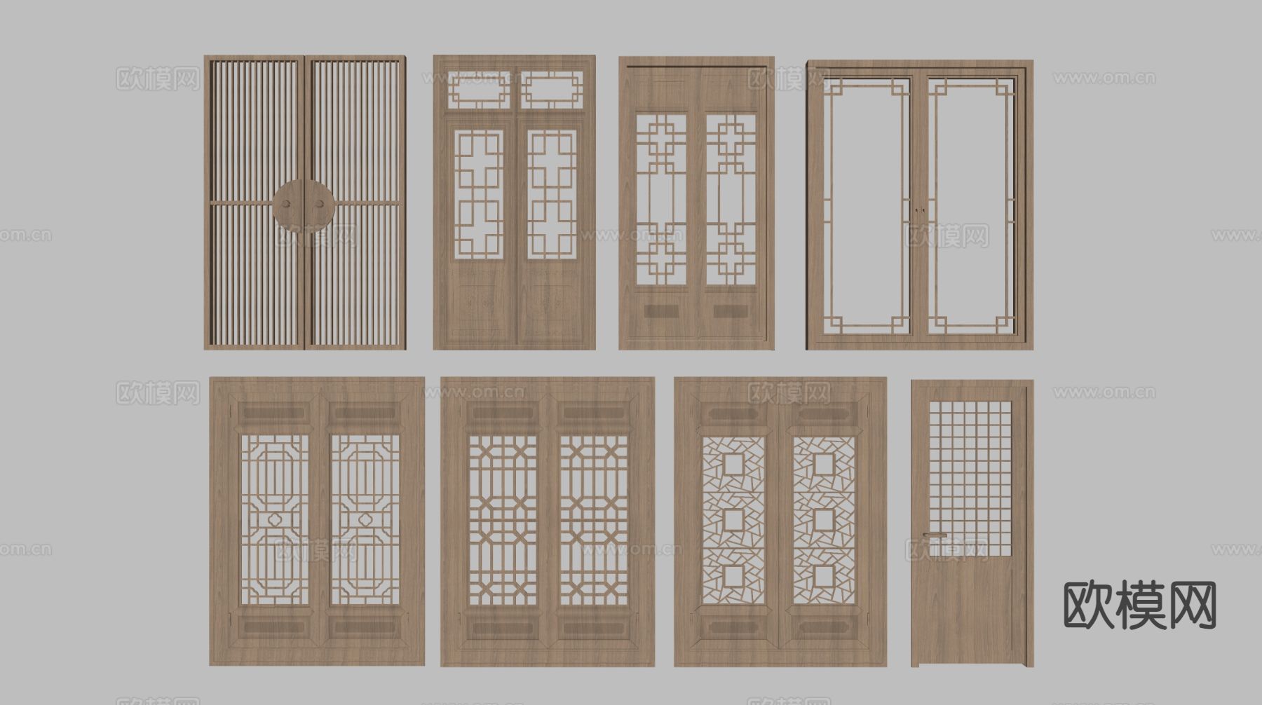 中式推拉门 格栅门 木门su模型