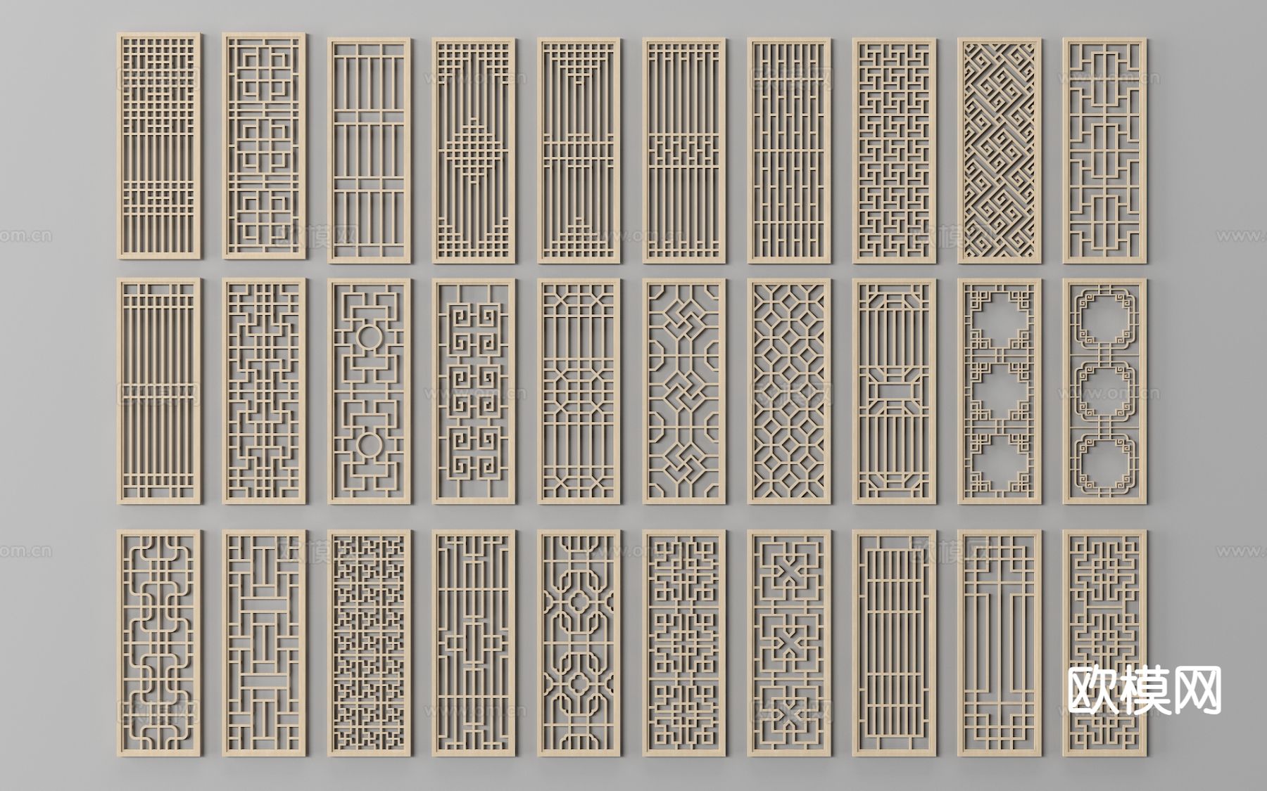 中式镂空隔断 木隔断3d模型