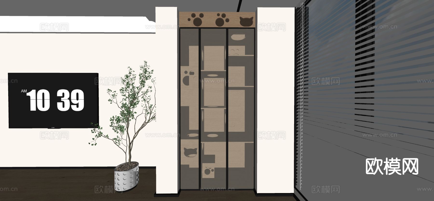 现代猫窝 猫舍 猫爬架su模型