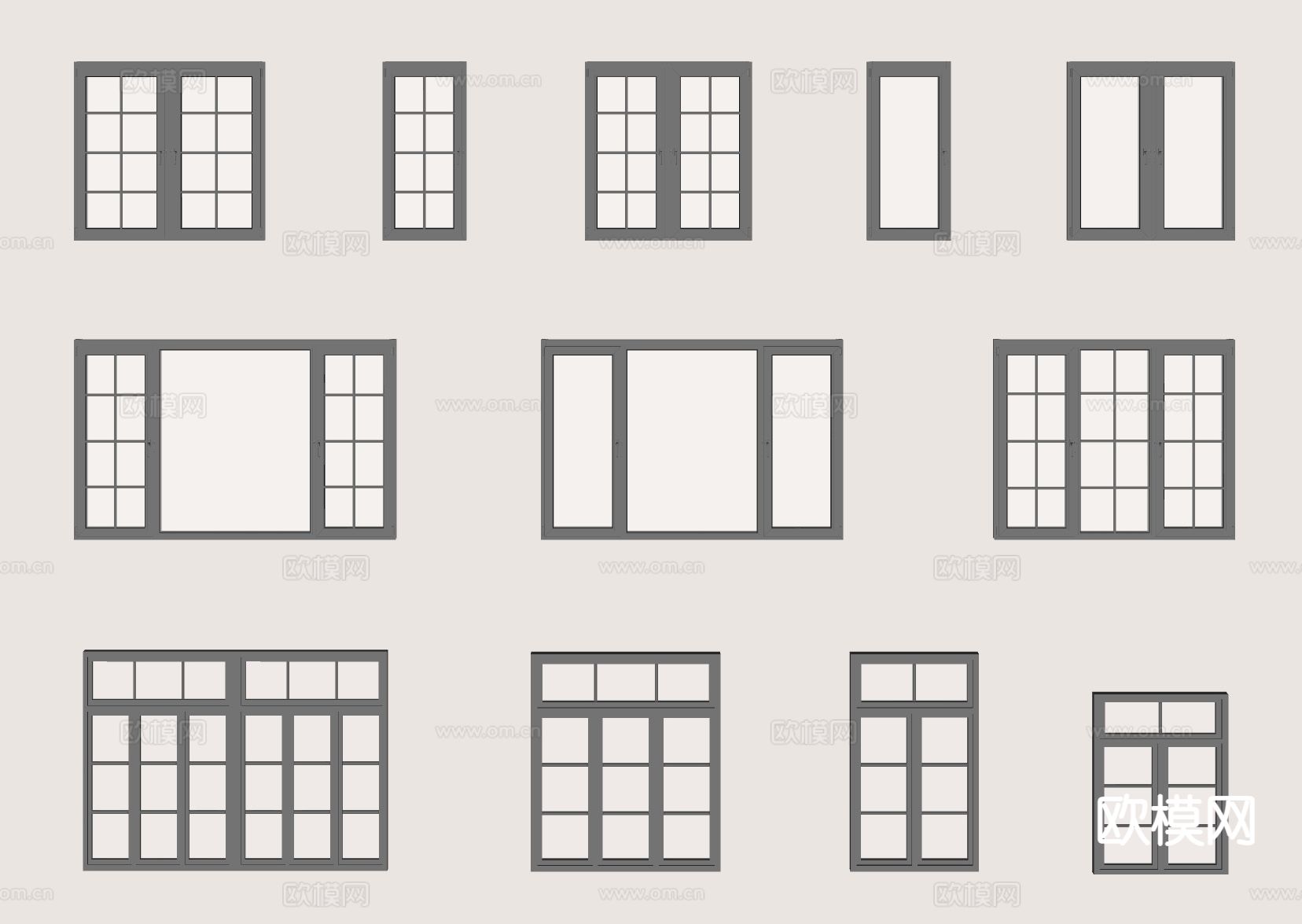 窗户 单开窗 平开窗 落地窗su模型