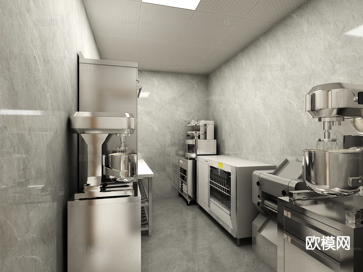 现代后厨 中央厨房3d模型下载（渲染图2）