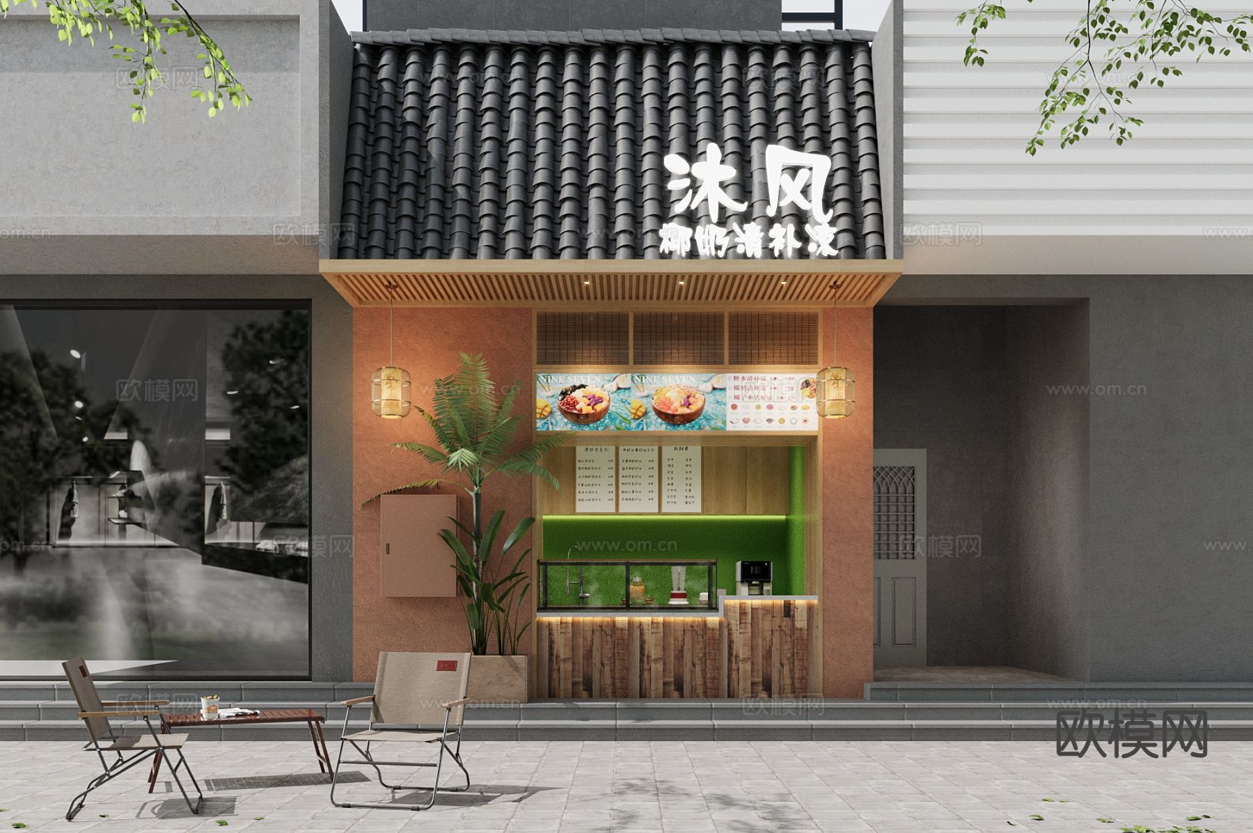 原木风茶饮店 奶茶店3d模型