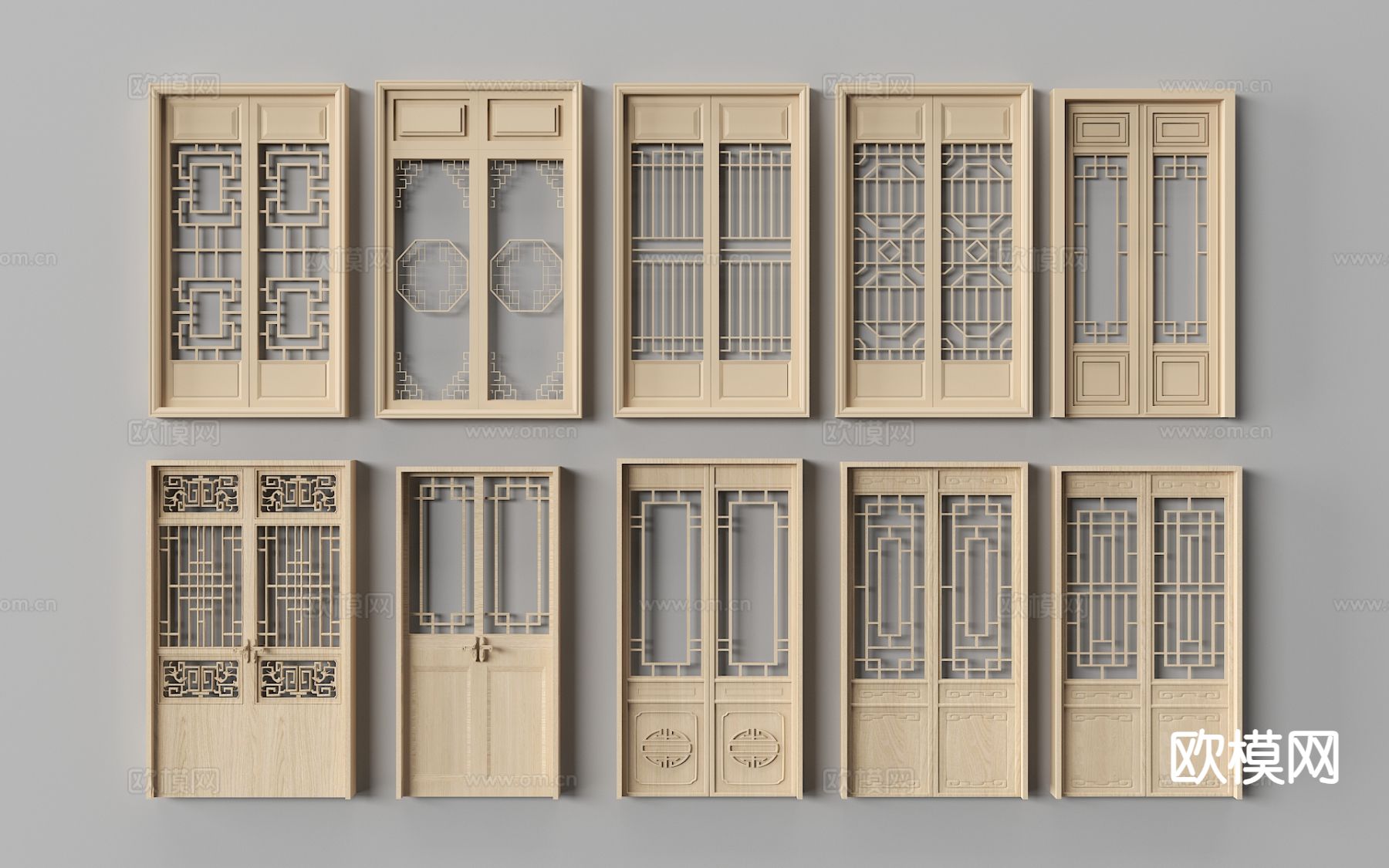 中式木门 推拉门 移门3d模型