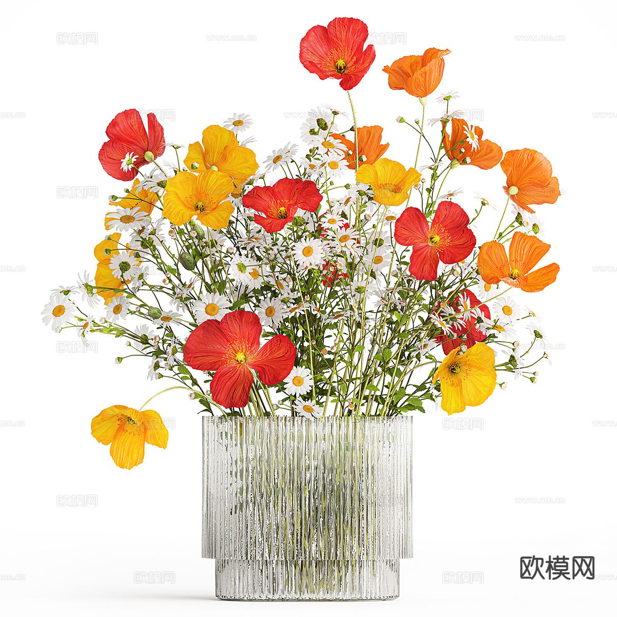 花瓶花卉 花艺 鲜花 小雏菊3d模型