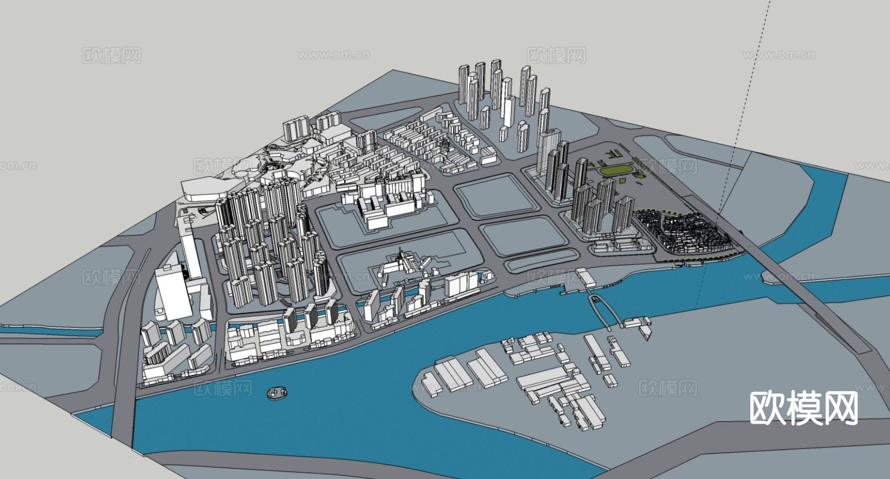 现代鸟瞰城市设计su模型