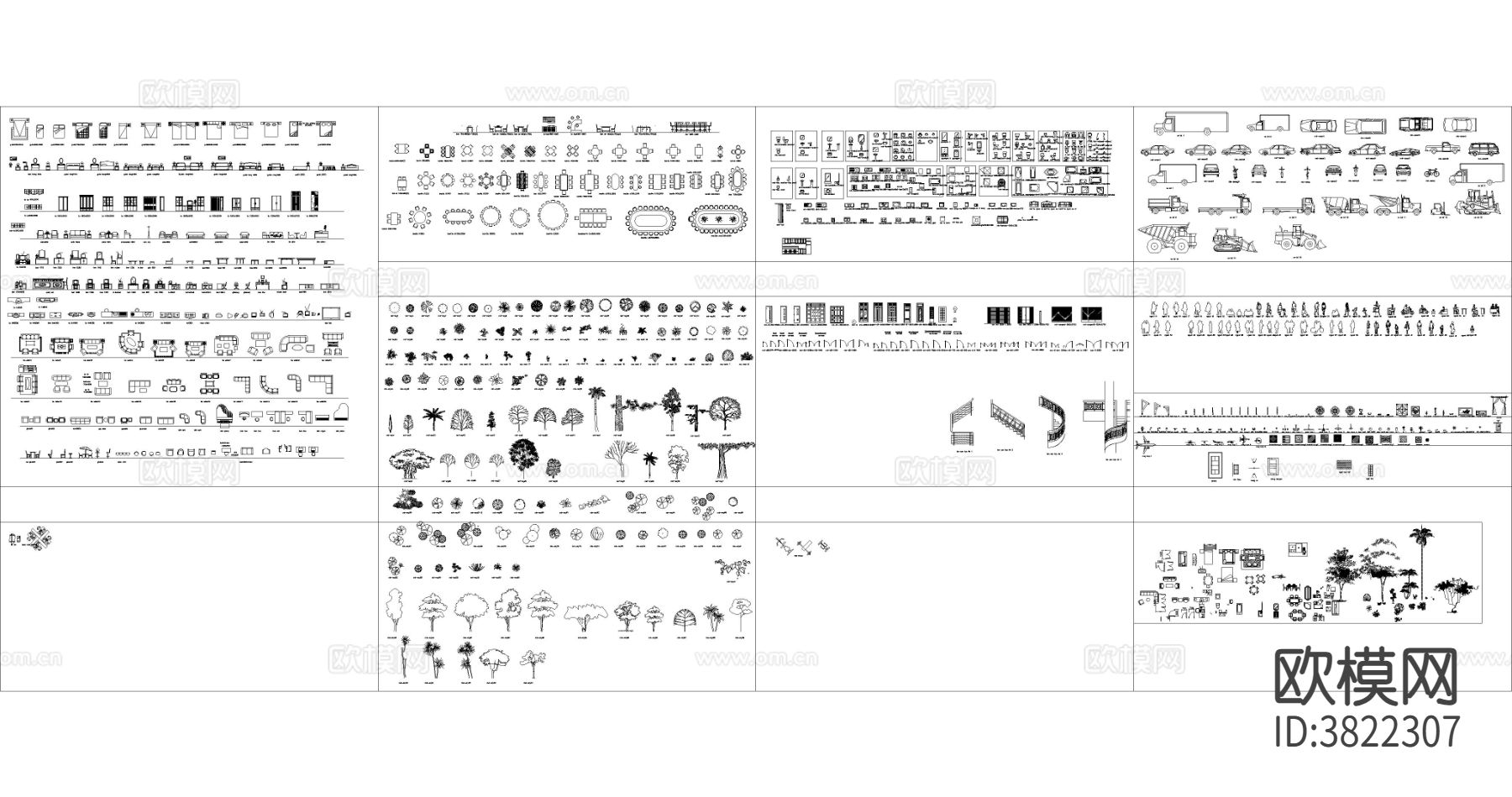 树 家具 车 工程车CAD图块