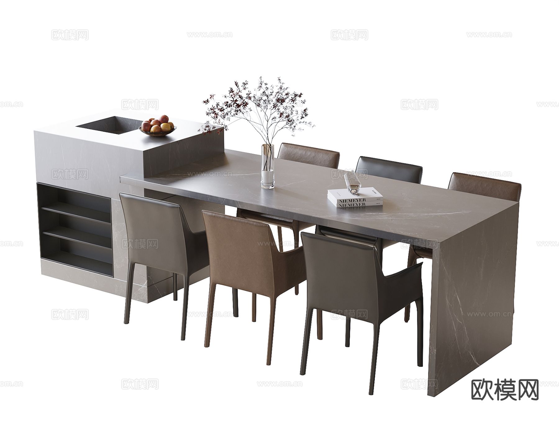 现代中岛台 餐桌椅3d模型下载
