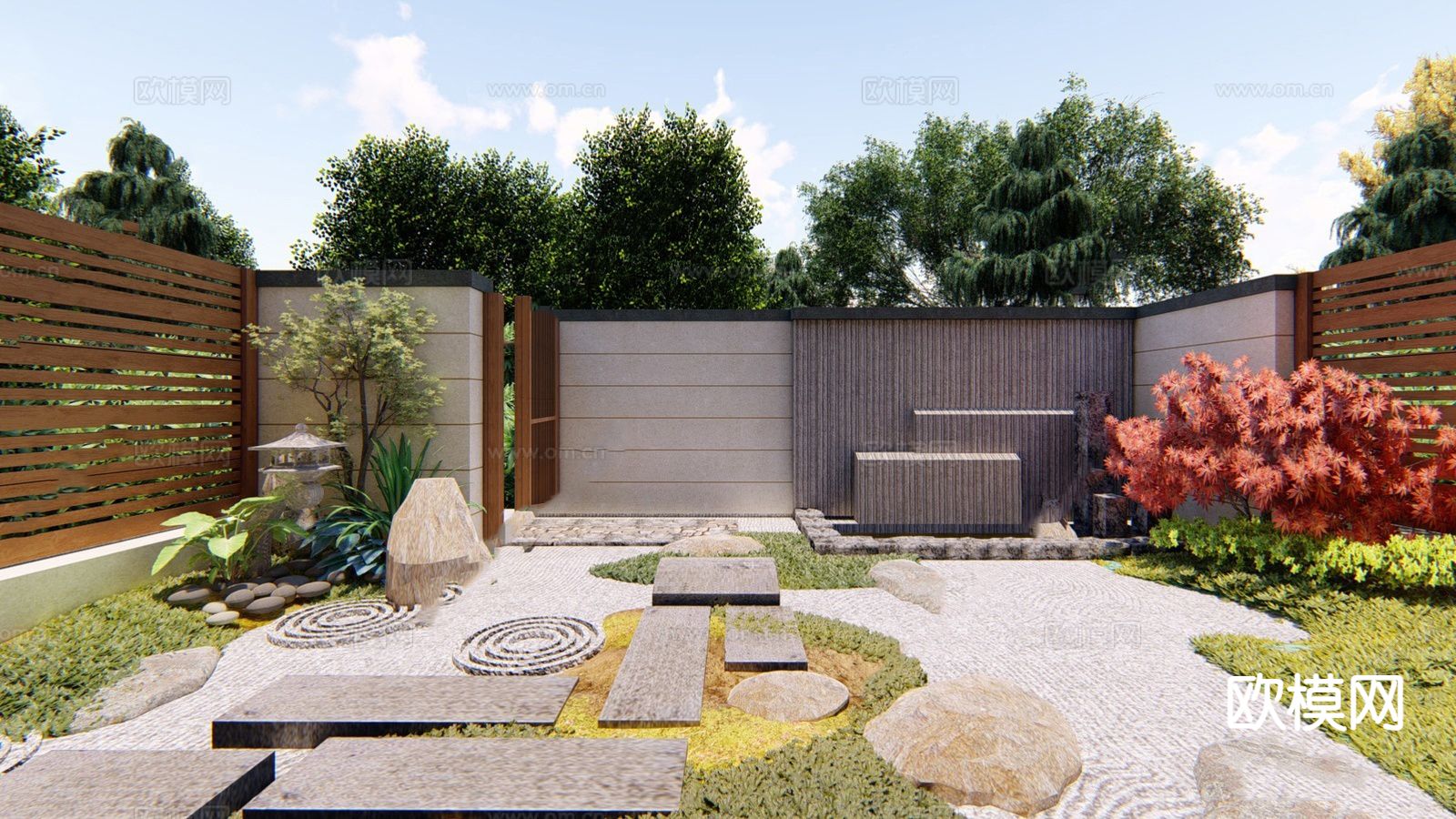 别墅庭院 花园su模型下载（渲染图2）
