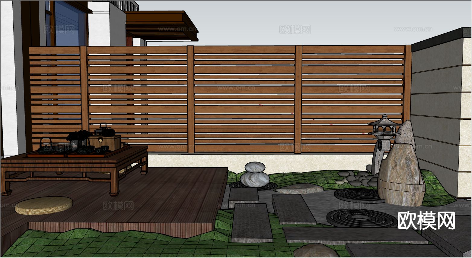 别墅庭院 花园su模型下载（渲染图1）