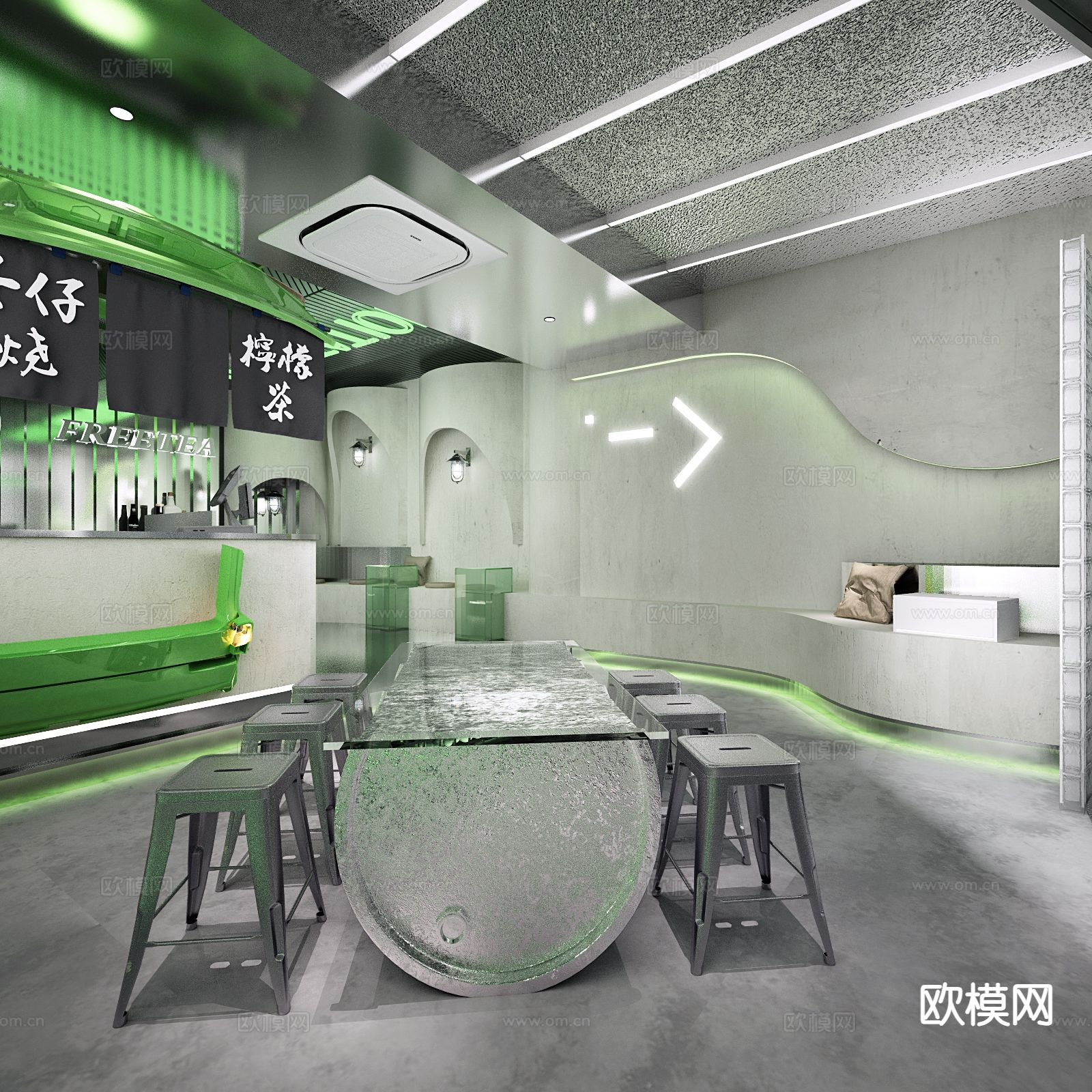 现代奶茶店3d模型