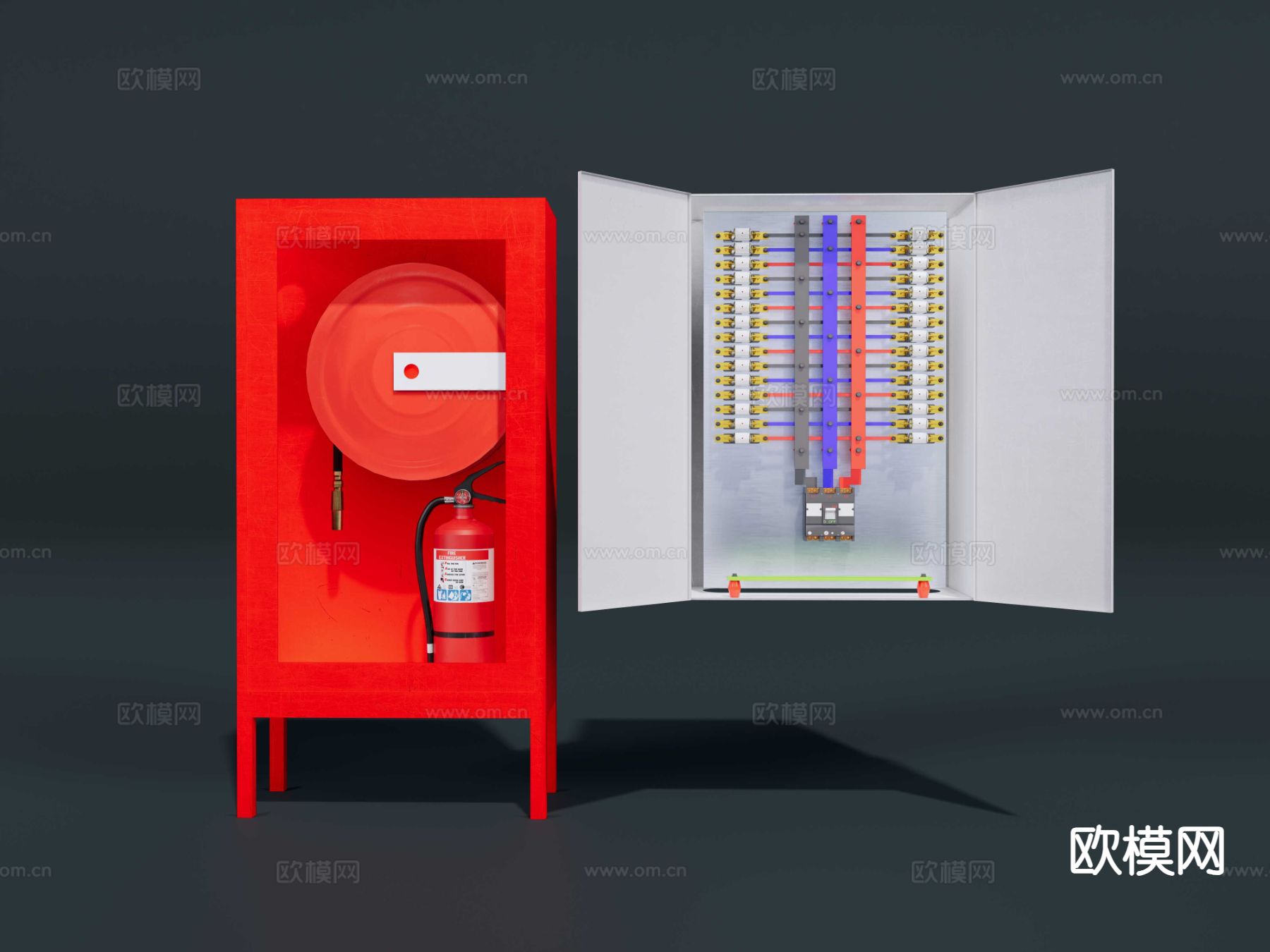 消防 配电箱 消防带 灭火器su模型