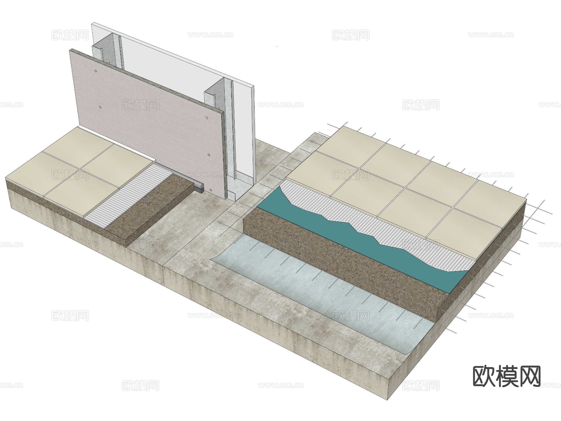 轻质隔墙 地坪收口su模型