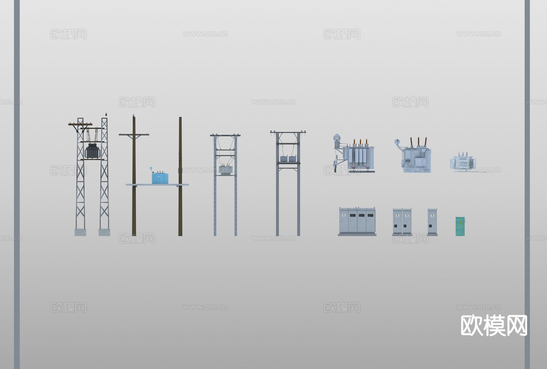 电线杆 高压电塔 高压线 电缆线 变电器 变电箱 铁塔3d模型