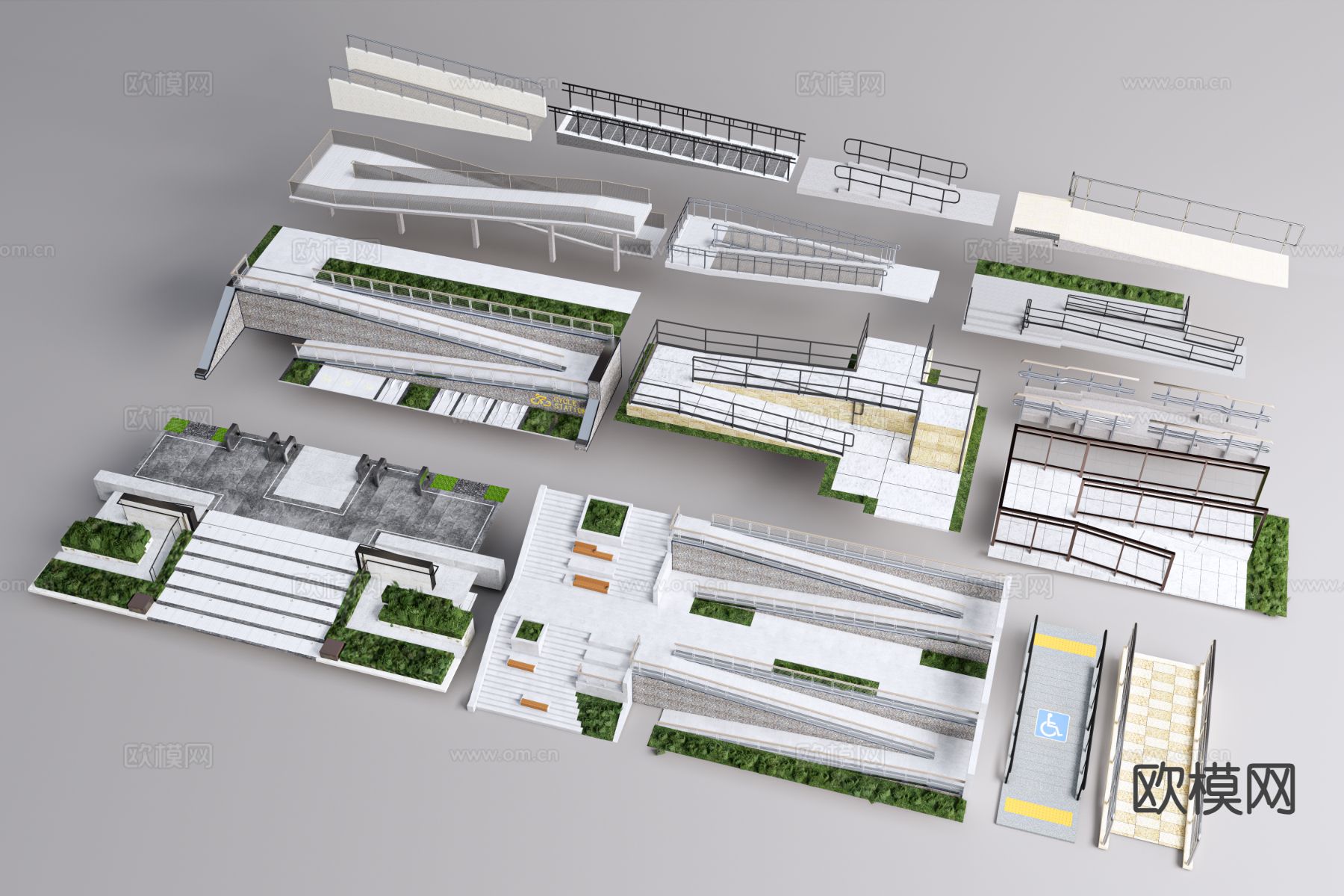 无障碍坡道 残疾人坡道 斜坡3d模型