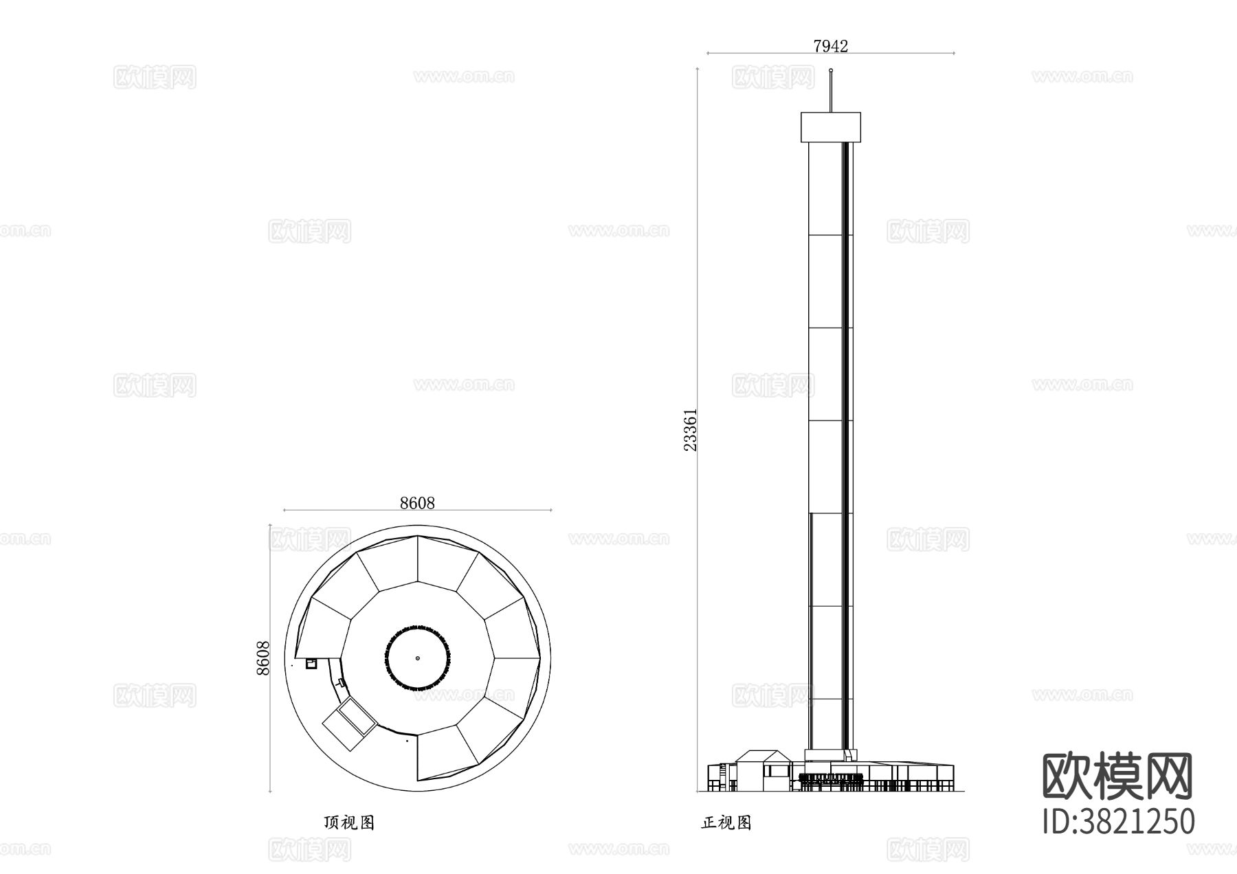 自由落体塔 极速下降塔CAD图块