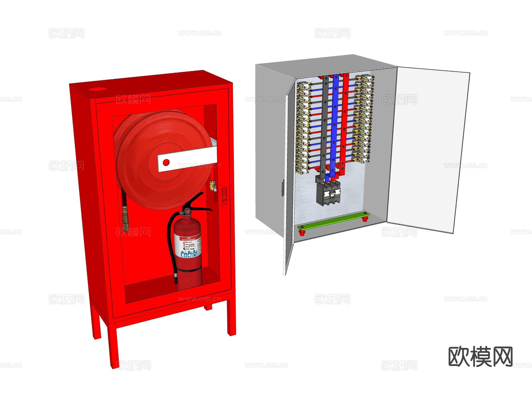 消防 配电箱 消防带 灭火器su模型
