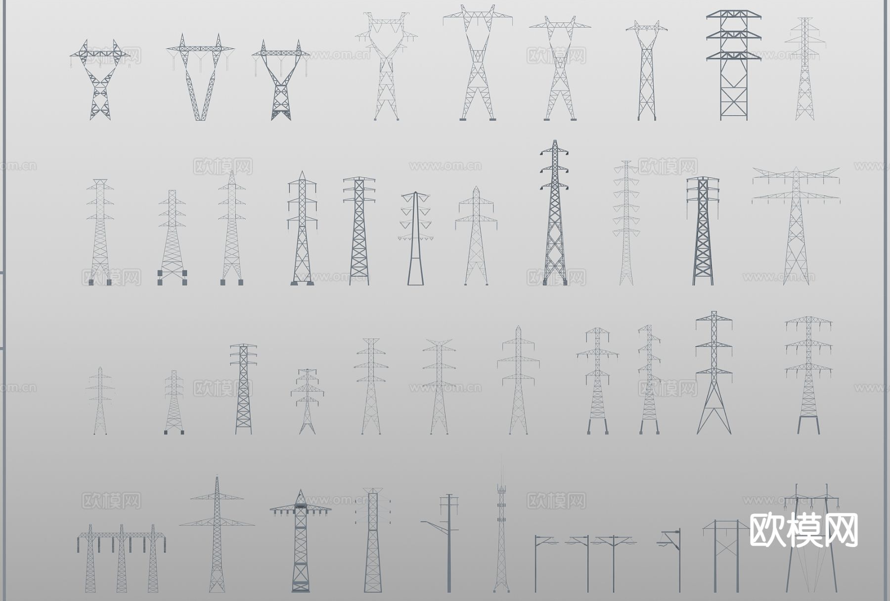 电线杆 高压电塔 高压线 电缆线 变电器 变电箱 铁塔3d模型