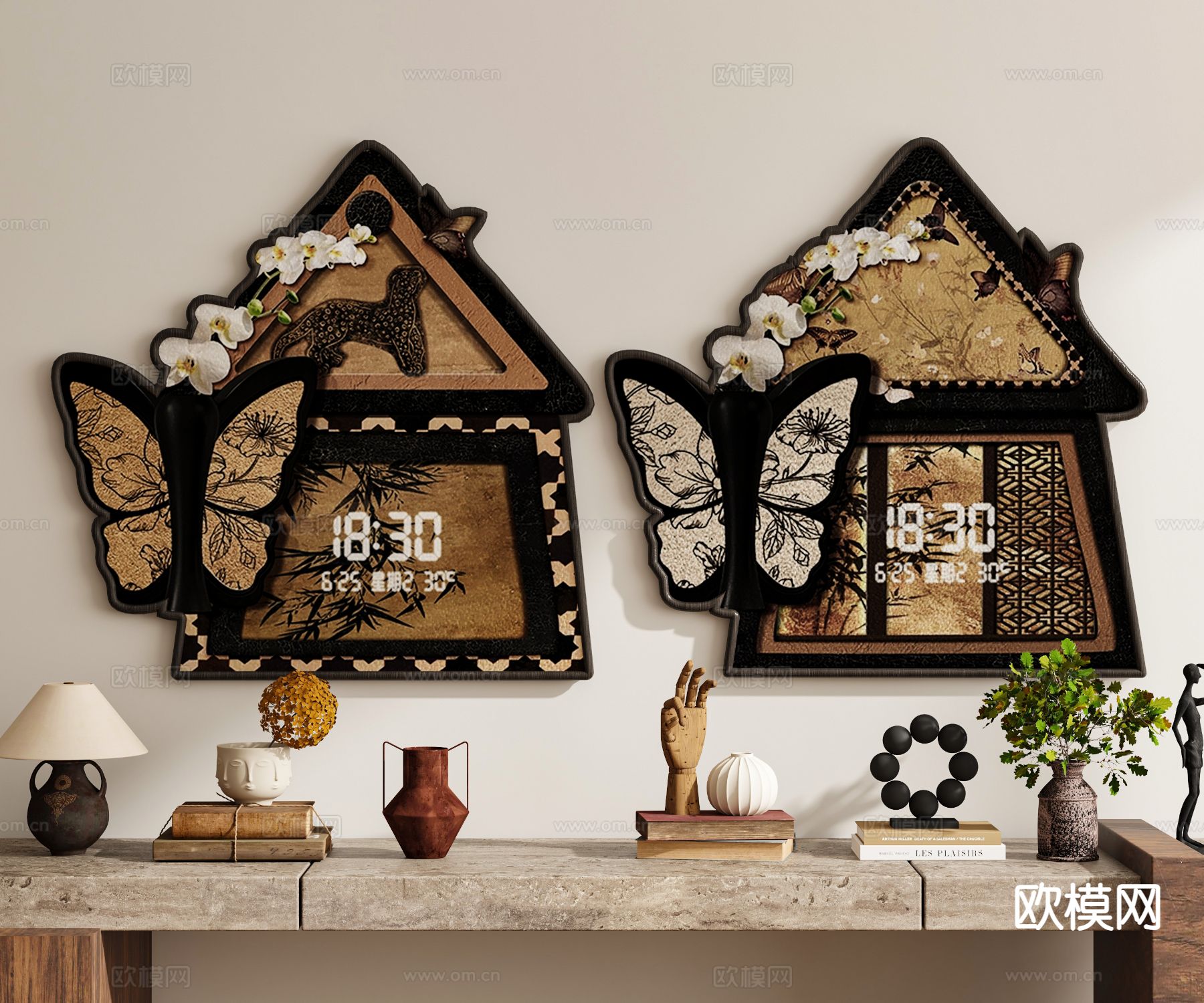 中古风钟表 挂画 装饰画3d模型下载