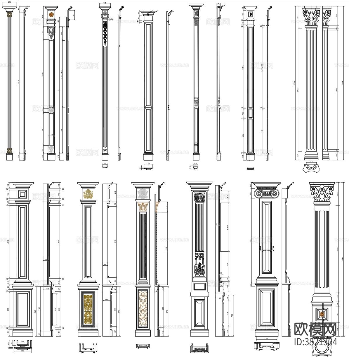 欧式柱 罗马柱节点大样图