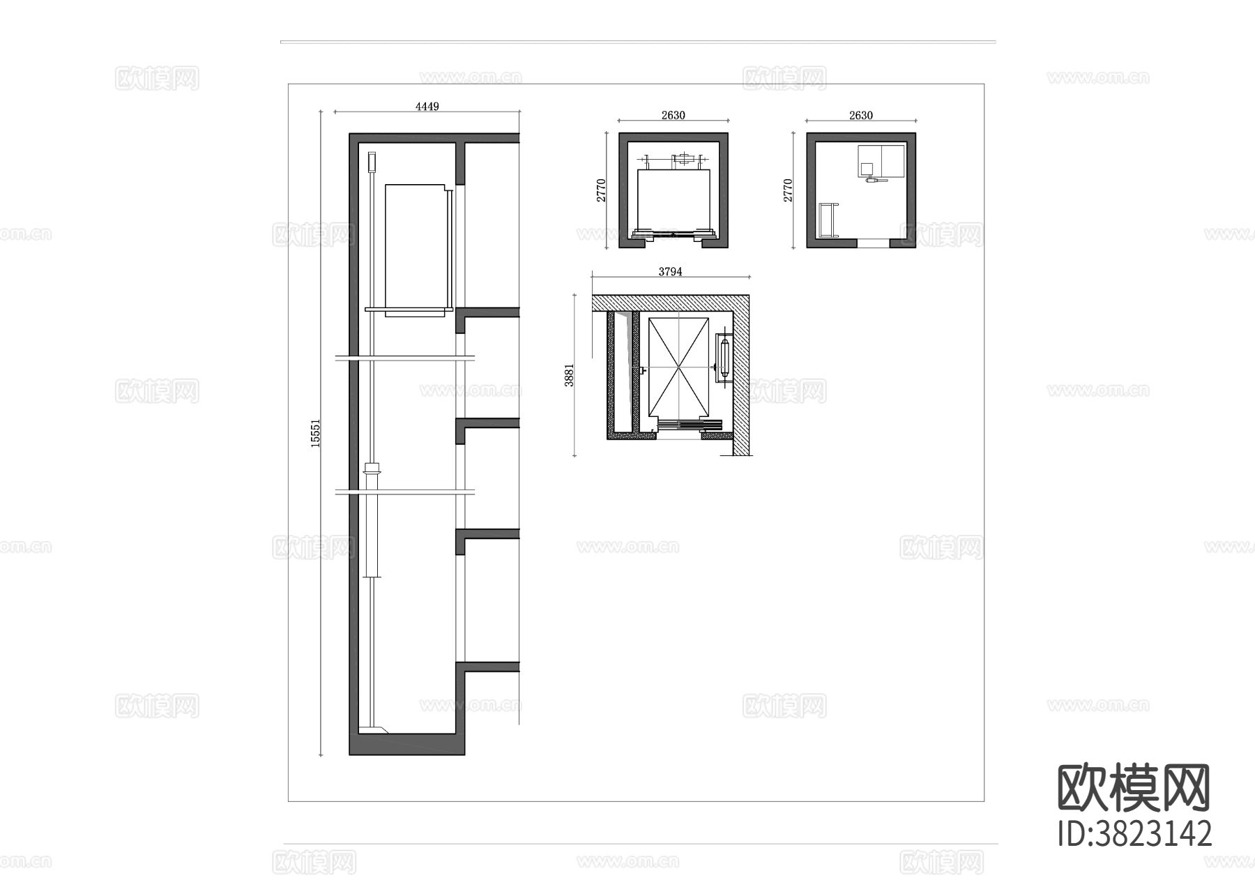 商用电梯平面图 商用电梯立面图