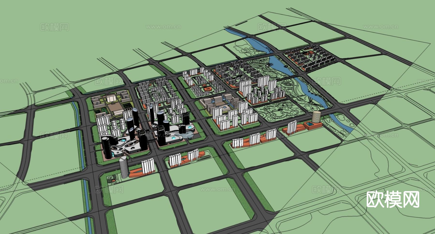 现代鸟瞰城市设计su模型