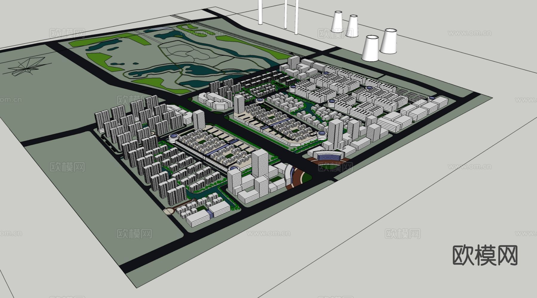 现代鸟瞰城市设计su模型