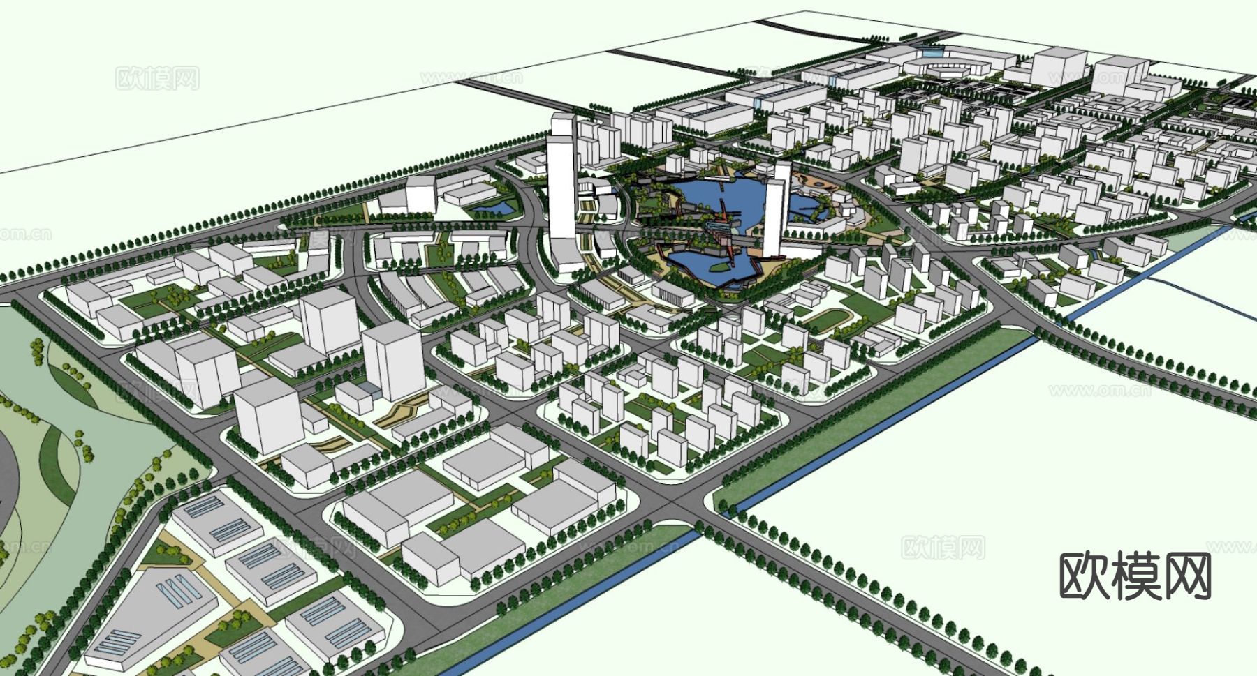 现代鸟瞰城市设su模型