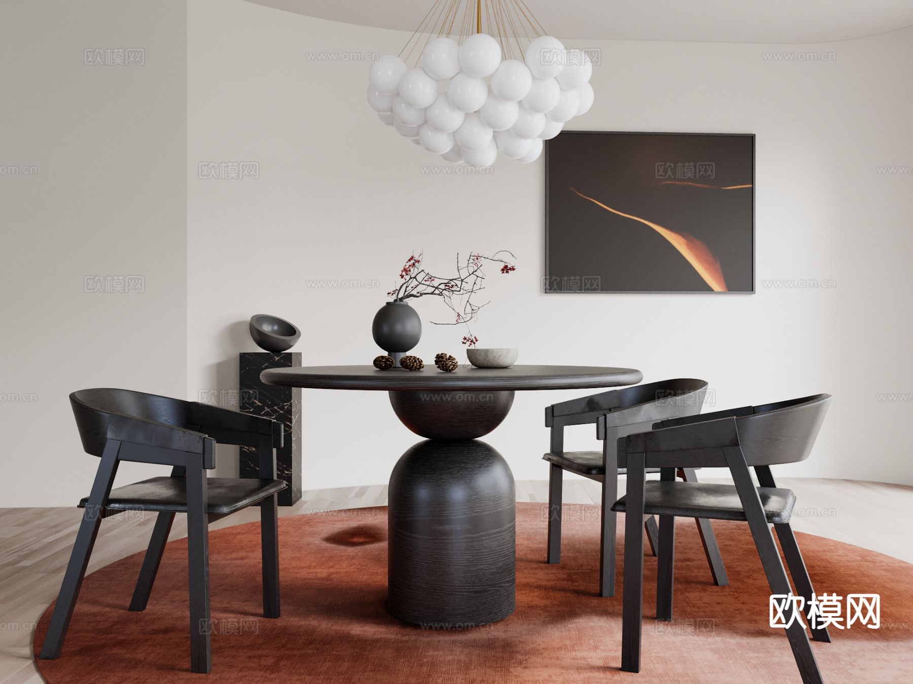 中古风餐桌椅 圆餐桌3d模型下载