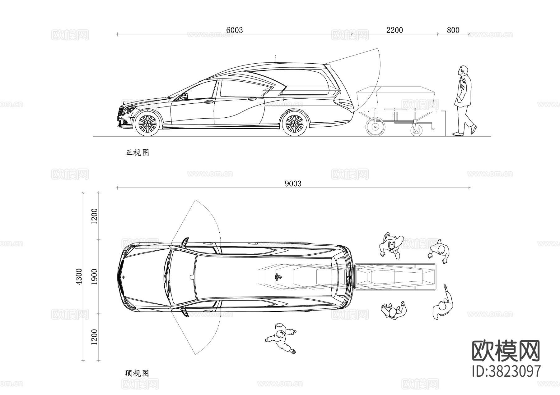 殡仪车 遗体运送车 殡葬车cad图库