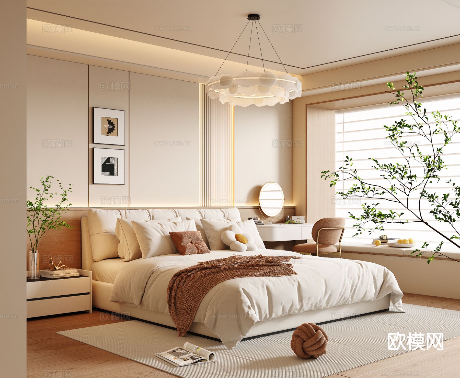 奶油风卧室 主卧3d模型下载