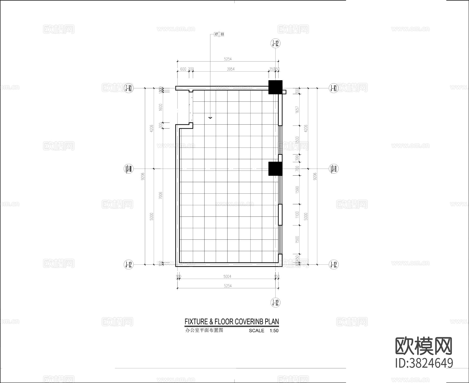 现代简约办公室装修cad施工图