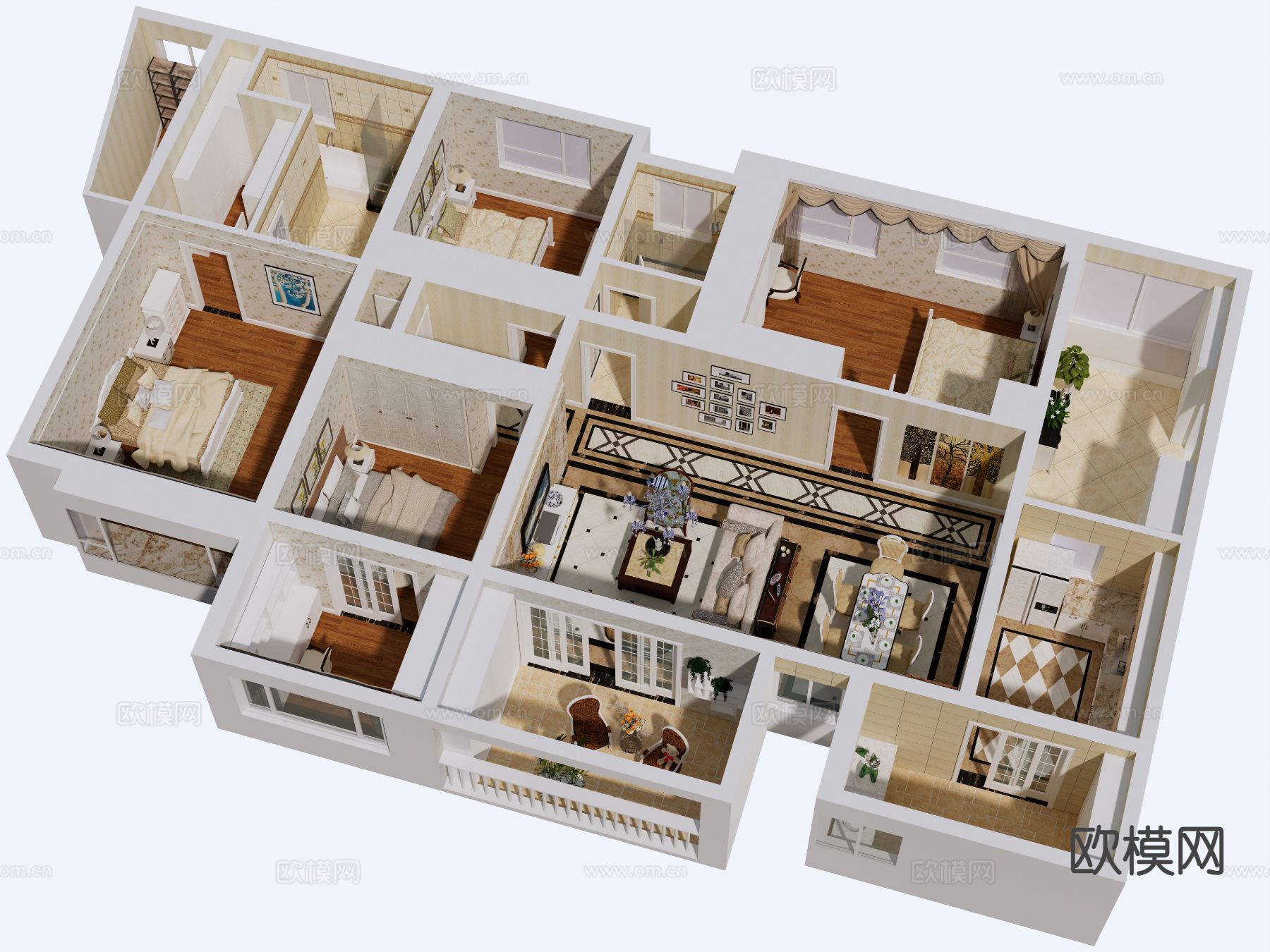 现代样板间 大平层鸟瞰 四居室3d模型