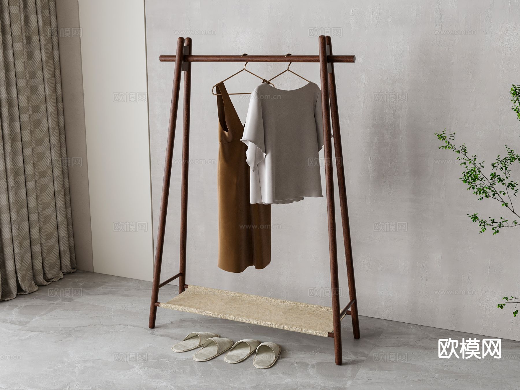 美式挂衣架 衣帽架 落地衣架3d模型下载