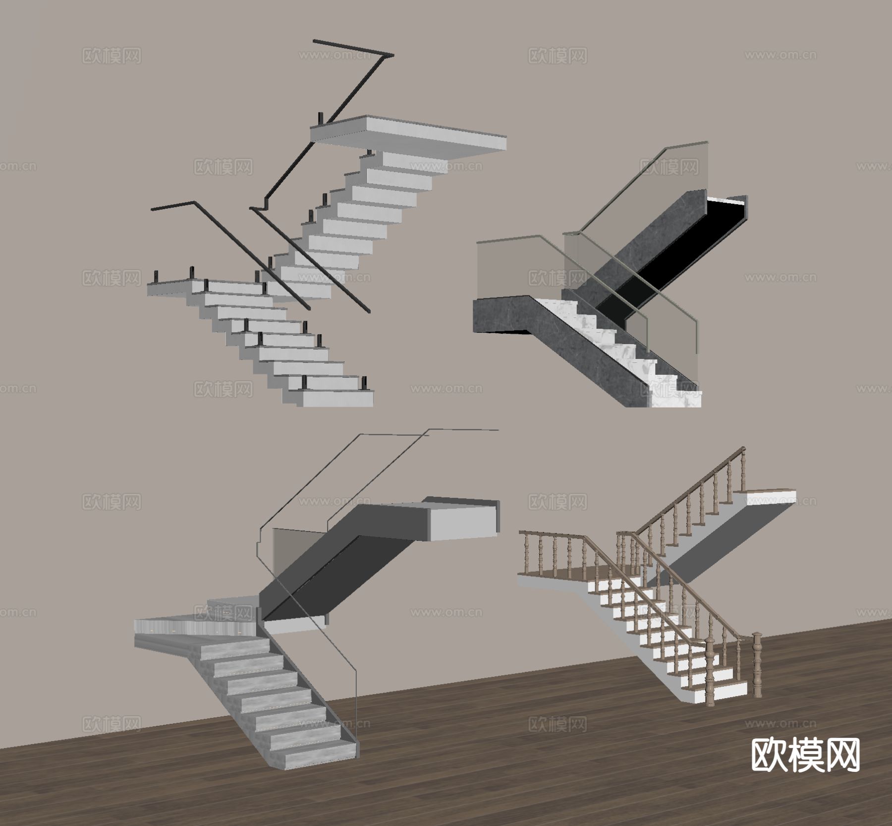 扶手楼梯 玻璃楼梯su模型