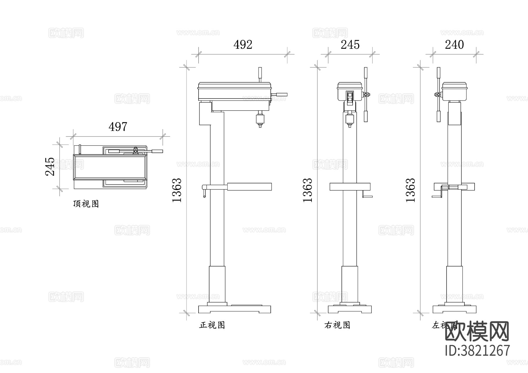台式钻床 立式钻床CAD三视图