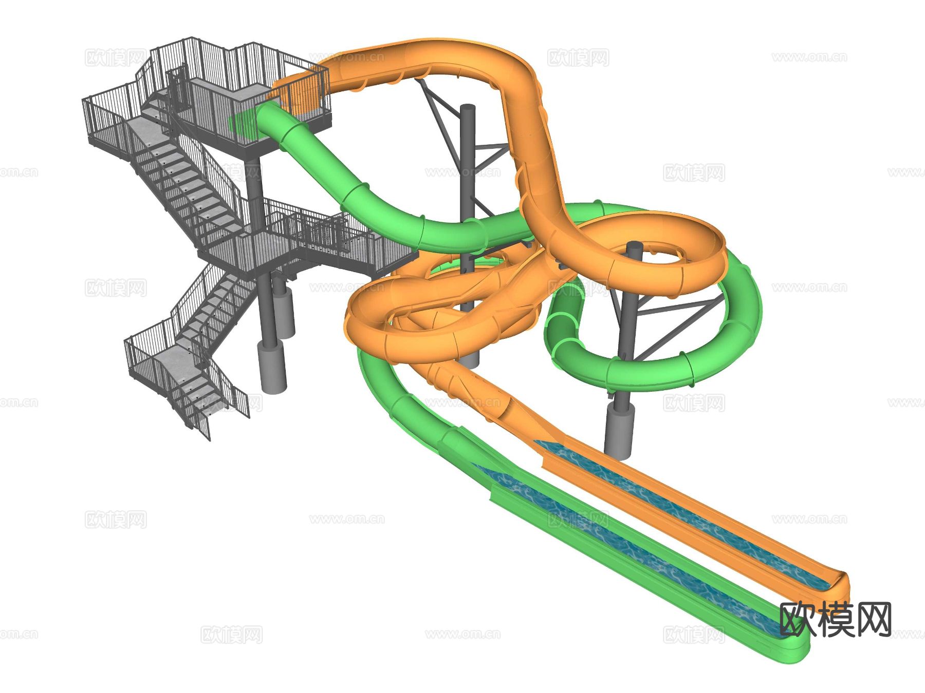 现代游乐场水滑梯su模型