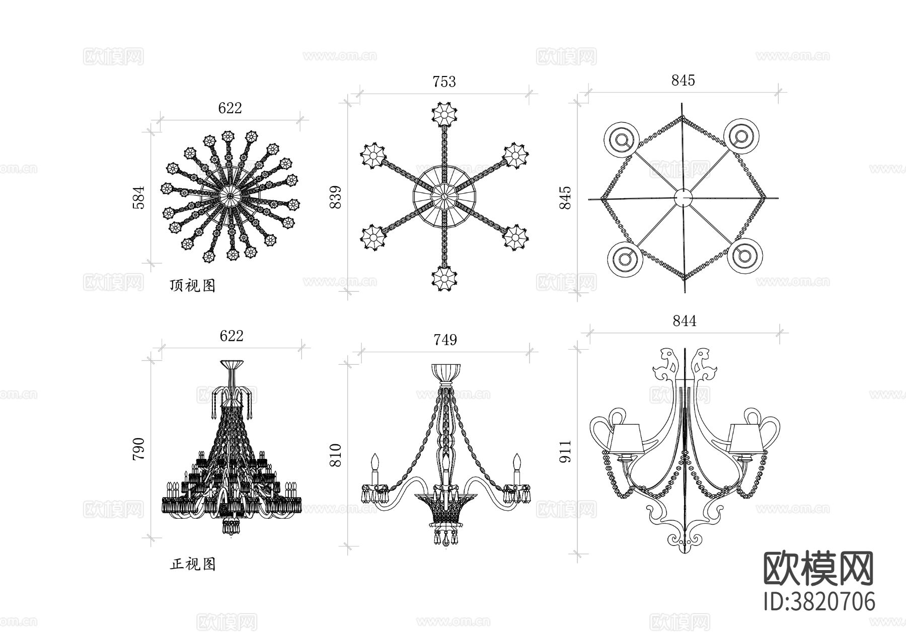 古典枝形吊灯 水晶吊灯床cad图库