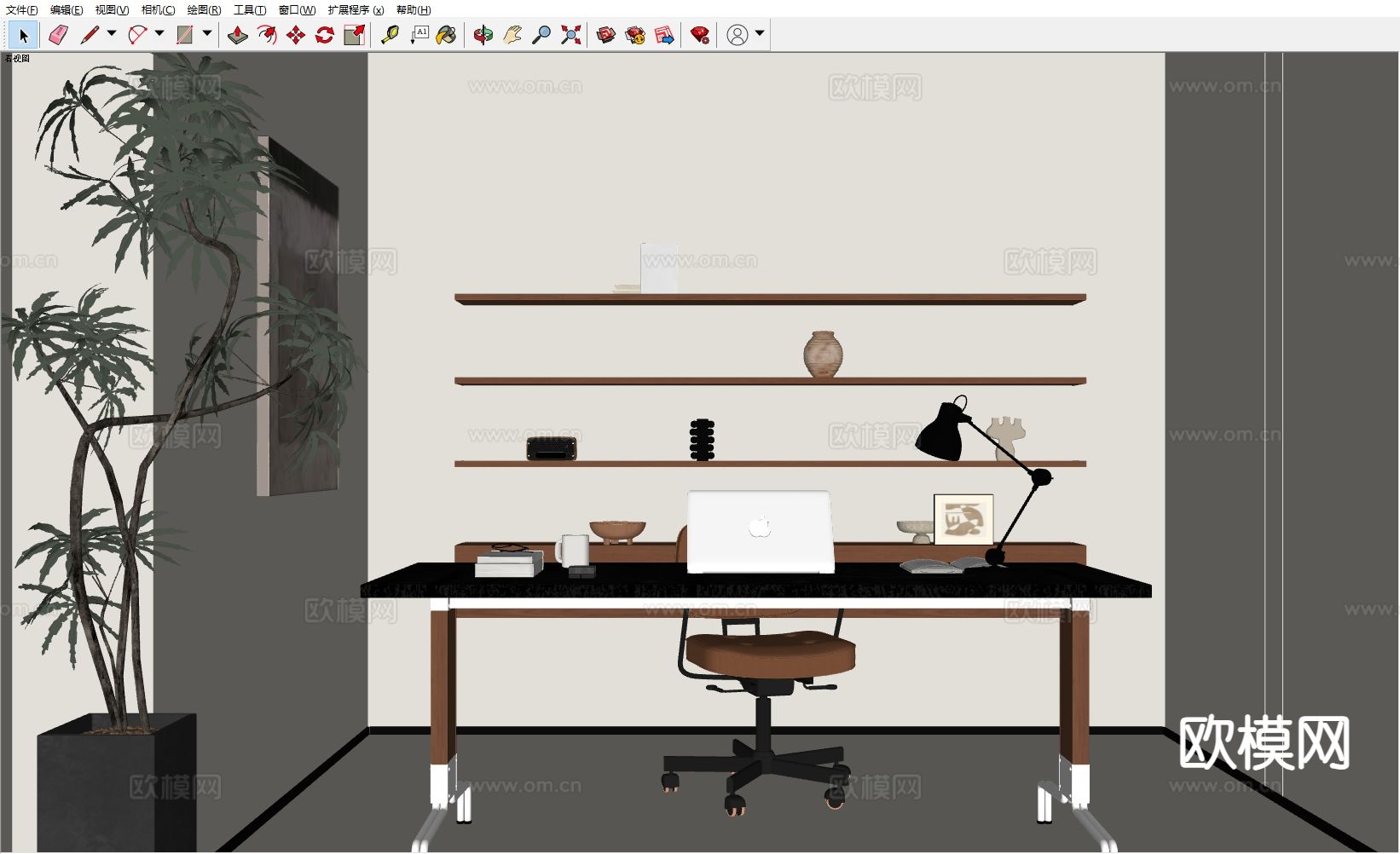 现代工作室 办公室su模型