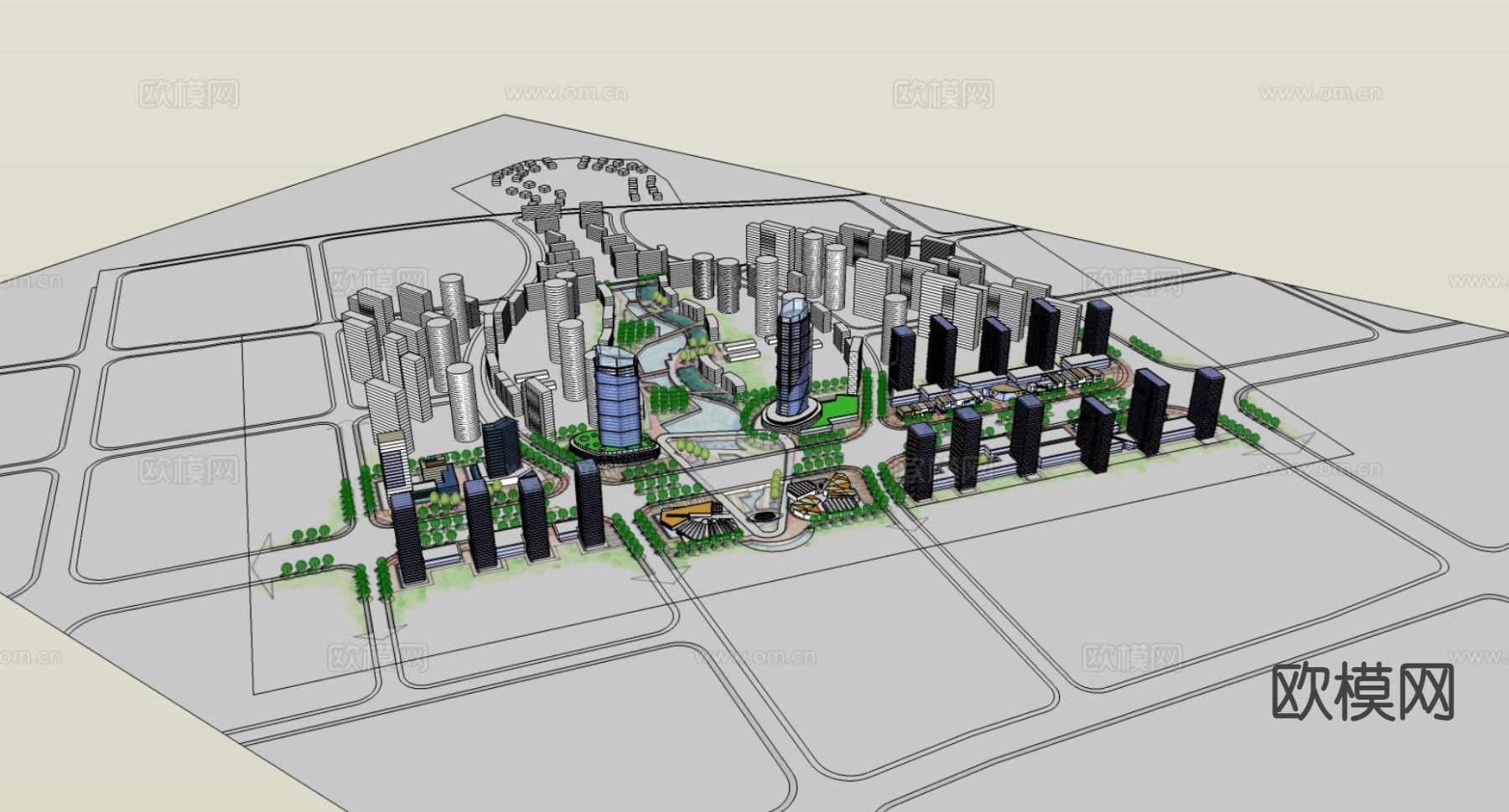 现代鸟瞰城市设计su模型