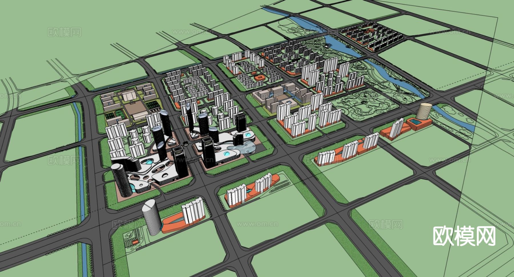 现代鸟瞰城市设计su模型