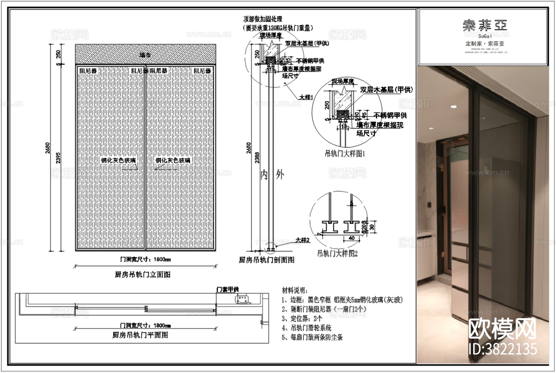 不锈钢 玻璃推拉门 节点大样图