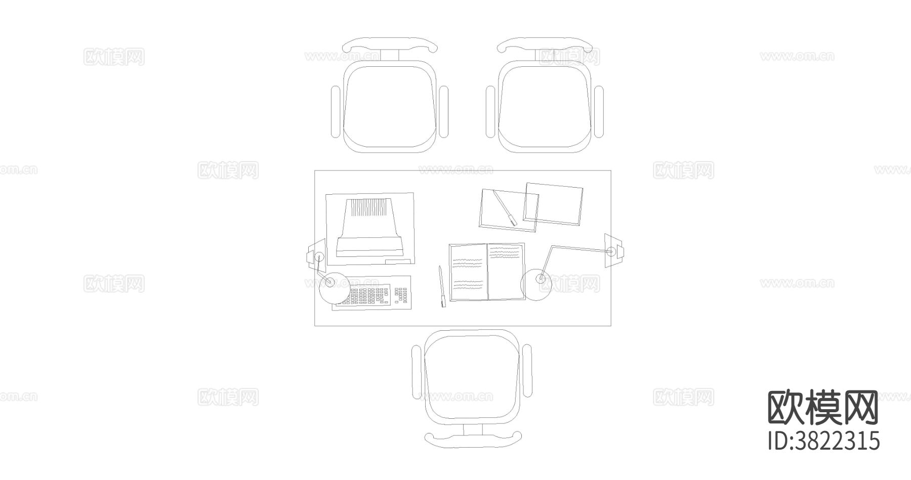 顶视图 办公家具CAD图块