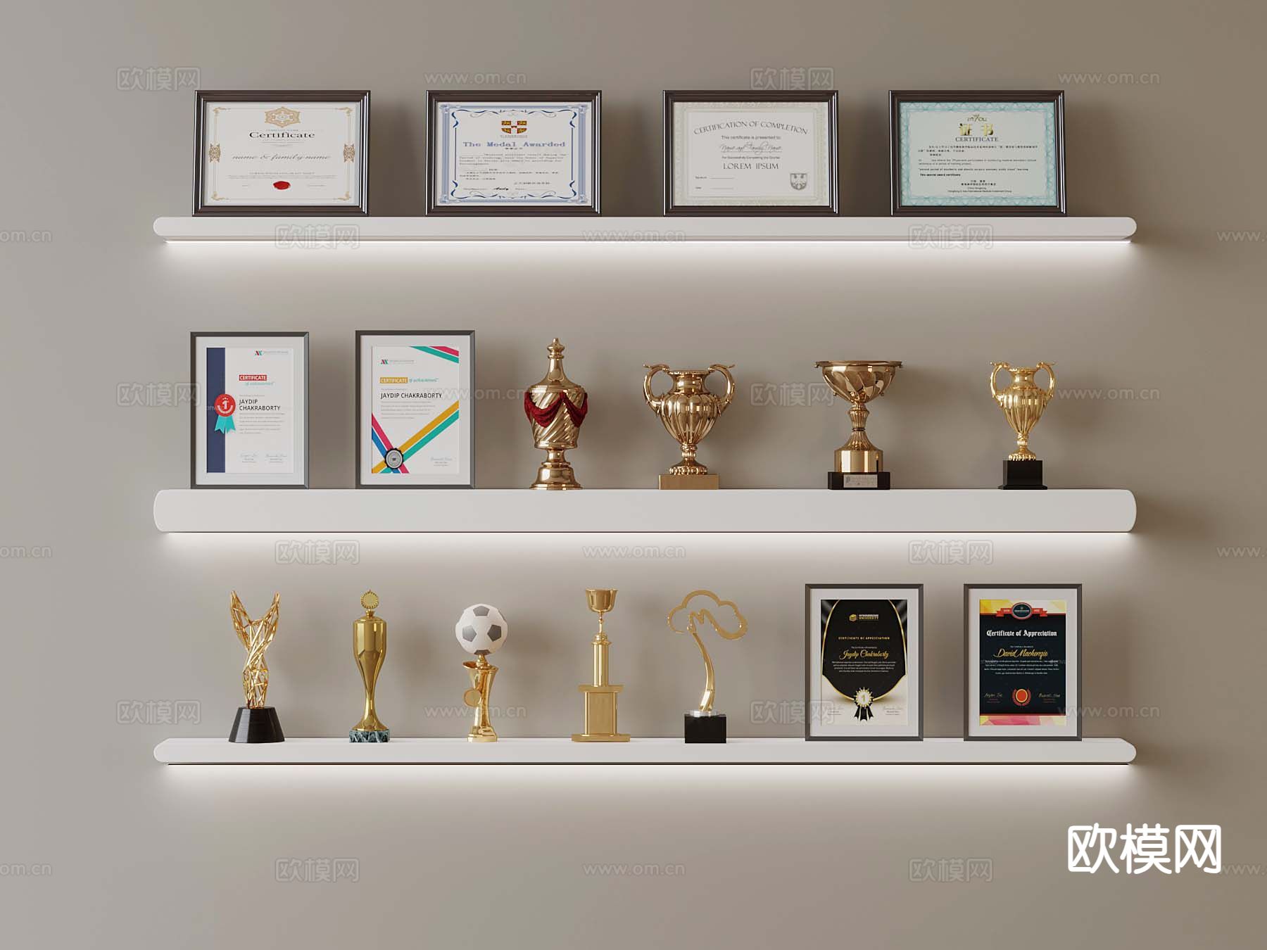 奖杯奖牌 证书su模型下载（渲染图2）