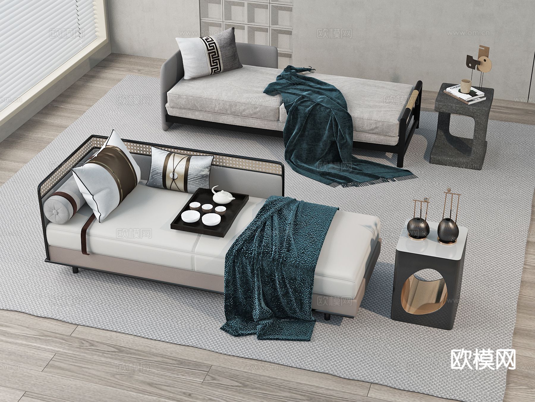 新中式贵妃椅3d模型下载