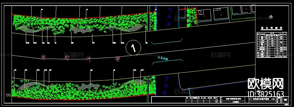 道路绿化带植物种植平面图