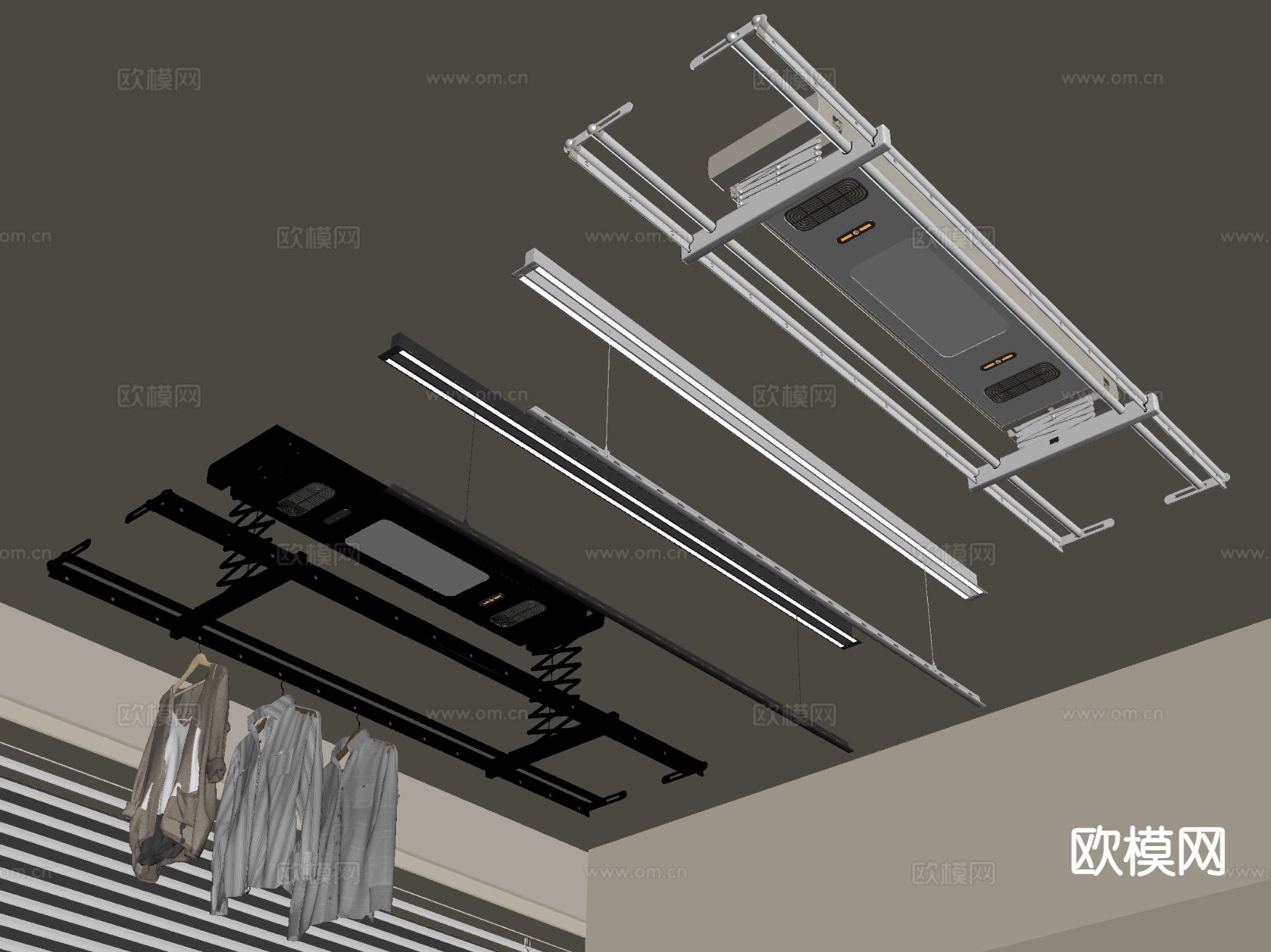 隐形晾衣架 电动晾衣架 升降晾衣架su模型