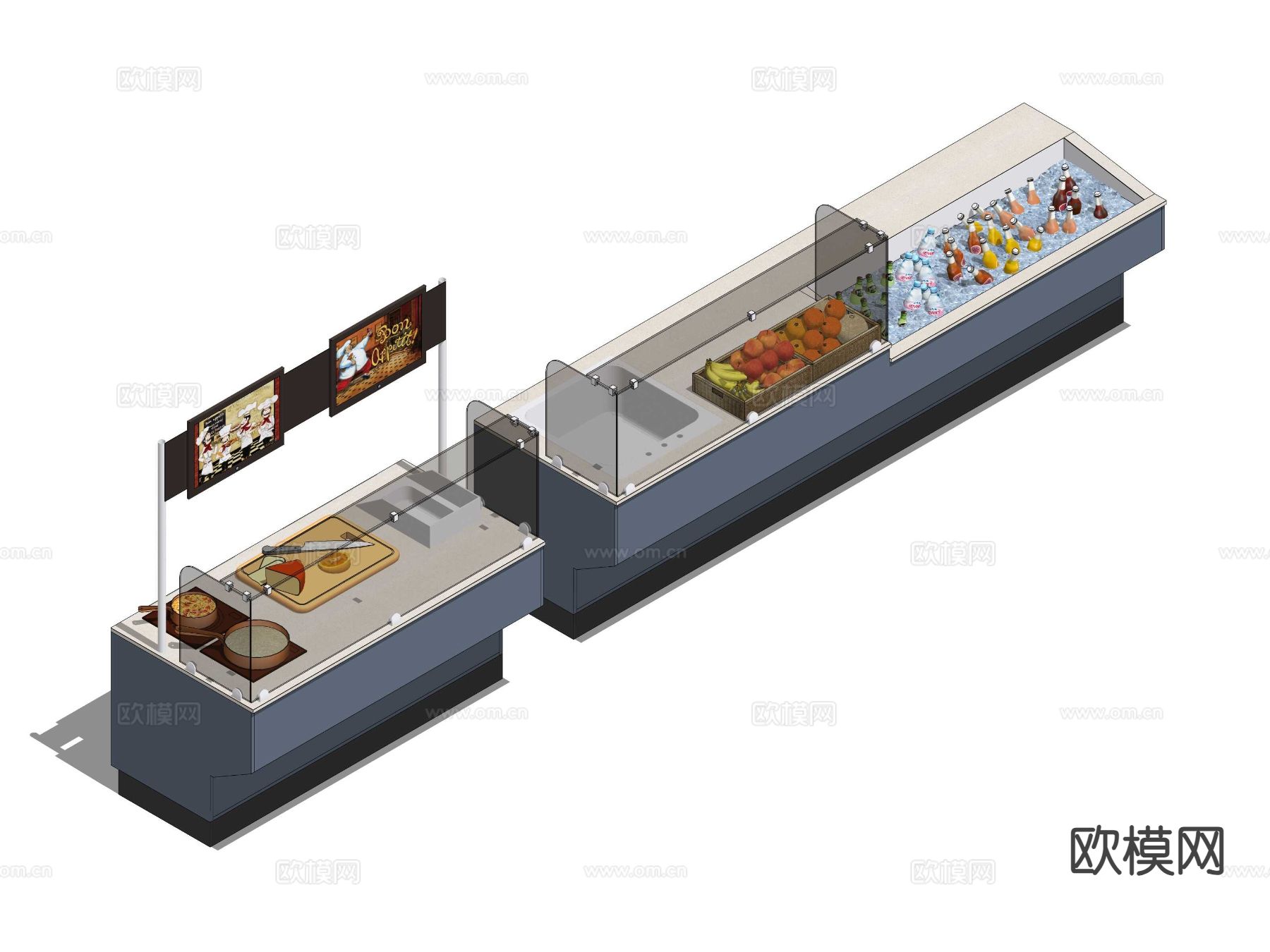 食品演示售卖台 汽水冰台 水果加工台su模型