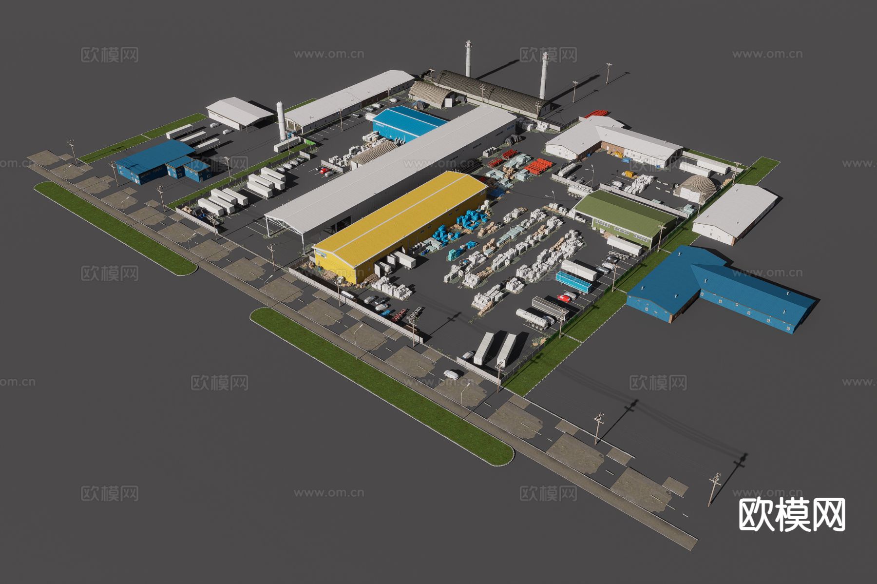 工厂 厂区 货仓鸟瞰3d模型