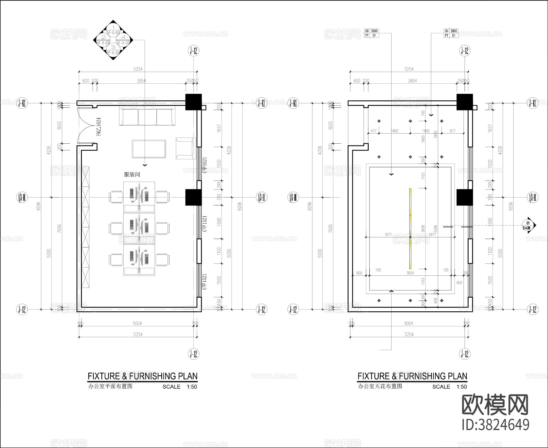 现代简约办公室装修cad施工图