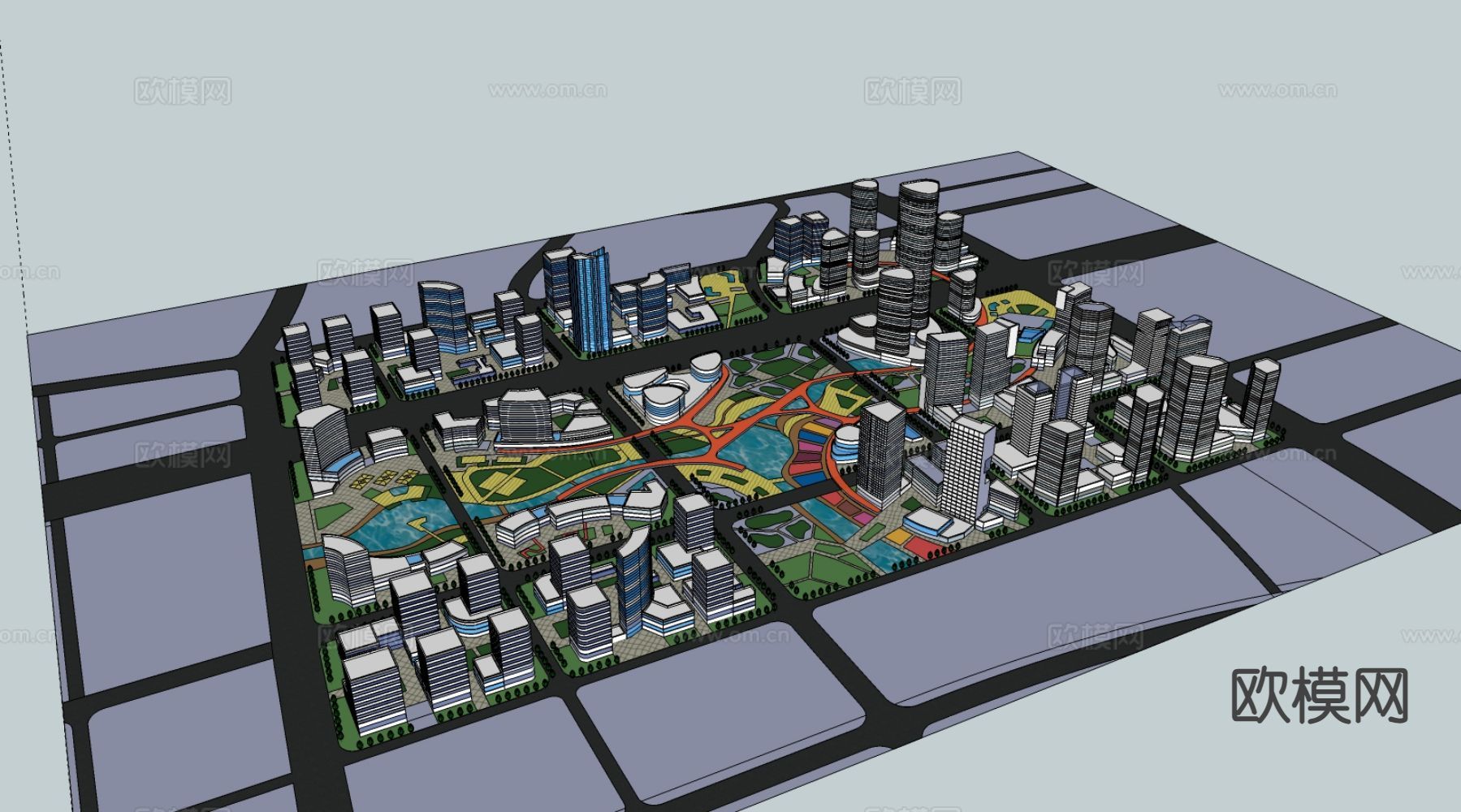 现代鸟瞰城市设计su模型